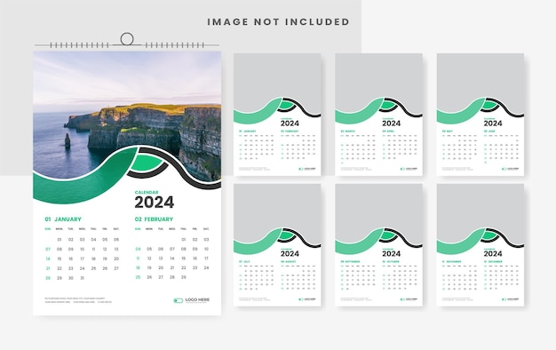 Vector 2024 modern wall calendar template design