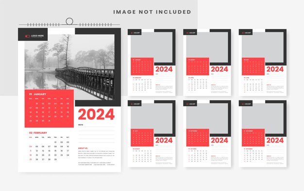 Vector 2024 modern wall calendar template design