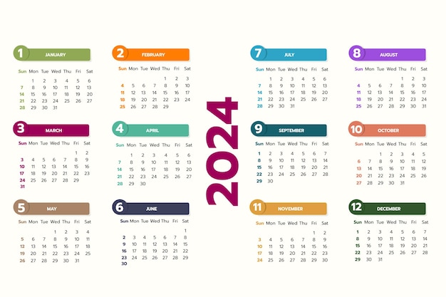 Vector 2024 monthly calendar design template