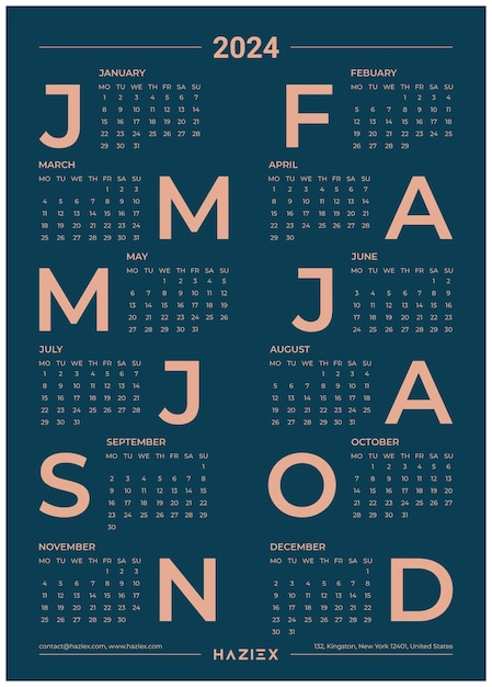 2024 muur kalender sjabloon muur kalender planner 1 pagina Marine