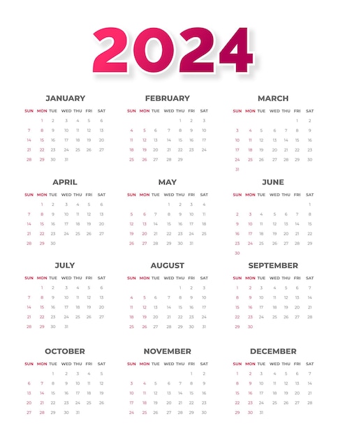 Vector 2024 muur kalender vector illustratie week begint op zondag eenvoudige planner ontwerpsjabloon