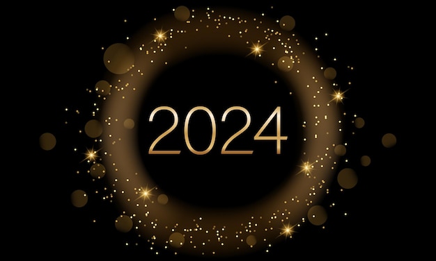 2024年 新年 アブストラクト 輝く色の金色の円のデザイン要素