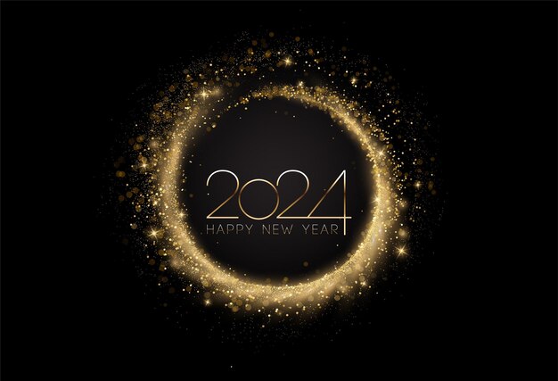 Вектор 2024 новый год абстрактный блестящий золотой блеск и элемент дизайна круговой рамки bokeh