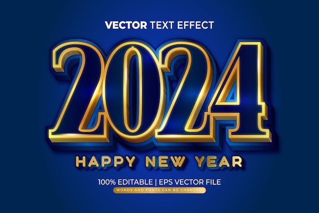 Vector 2024 new year blue gold editable text effect