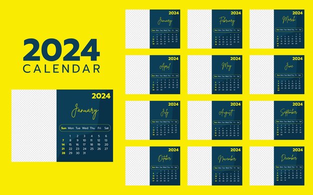 Vettore progettazione del calendario del nuovo anno 2024