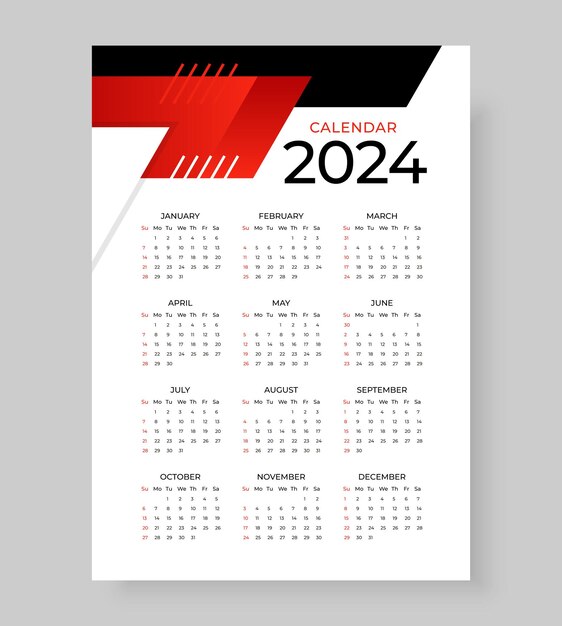 2024 new year calendar template design