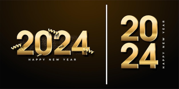 2024 new year celebration with golden numerals and elegant 3d ribbon decoration is a luxury concept