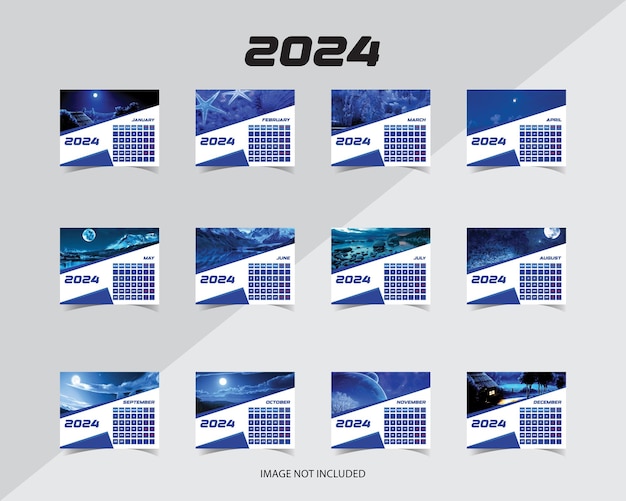 Вектор 2024 новый год чистый векторный шаблон календаря