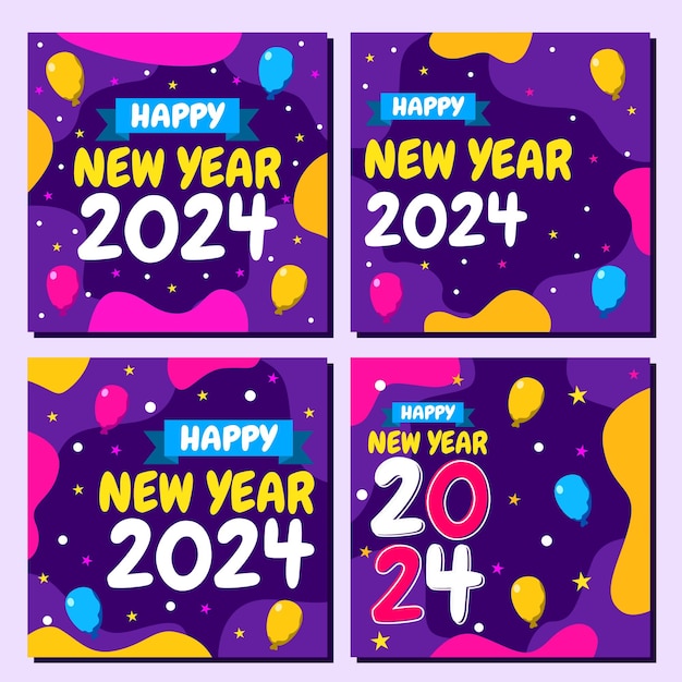 2024 new year feed design for social media with purple background