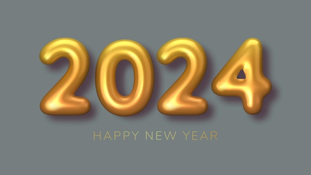 2024 New Year gold numbers for greeting card on grey background 3d Happy New Year background Vector