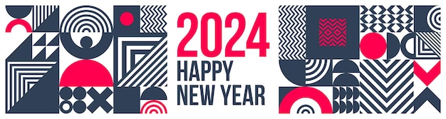 Vettore disegno di auguri per il nuovo anno 2024 banner con forme e motivi geometrici