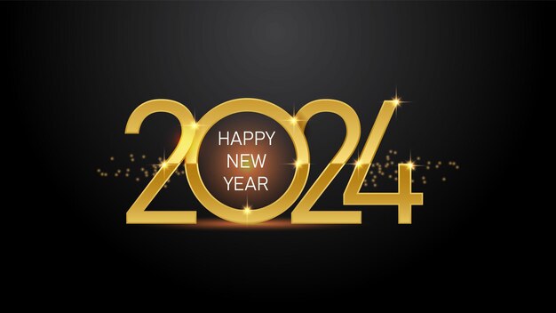 Новый горизонтальный дизайн 2024 года Золотой блестящий графический вектор Элегантный темный фон