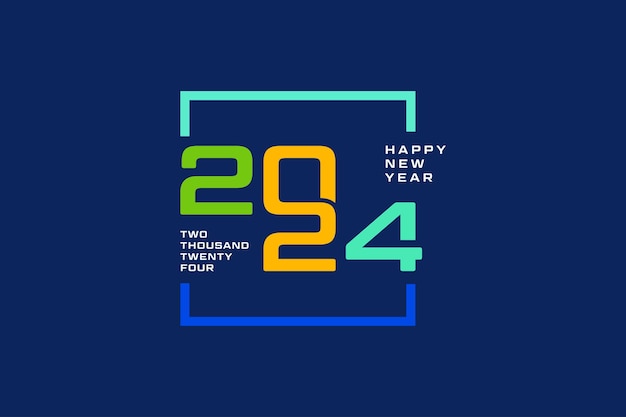 Vettore nuovo logo dell'anno 2024 con numeri colorati collegati e cornice quadrata