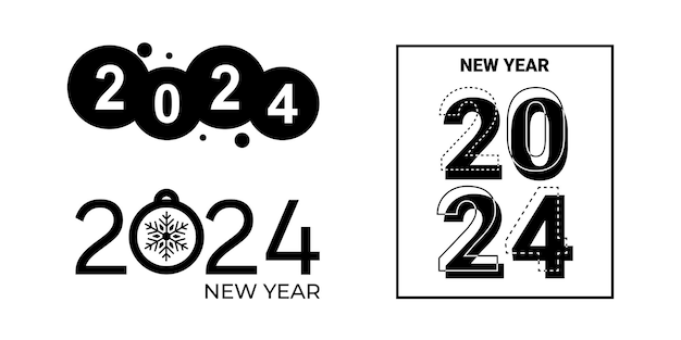 2024 新年ロゴ テキスト デザイン セット 2024年番号デザイン テンプレート カレンダー シンプルなアイコン