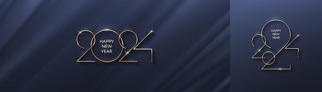 黒い抽象的な背景の2024年新年の豪華なロゴ 新年のグリーティングカード