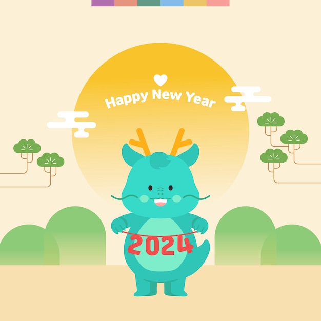Premium Vector 2024 New Year's Blue Dragon Characters