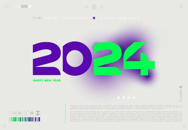 Вектор 2024 новый год квадратный дизайн с концепцией буквенного логотипа для плаката, календаря, флаера, баннера и сми