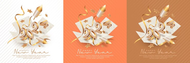 Vector 2024 new year with 3d number in open gift box background
