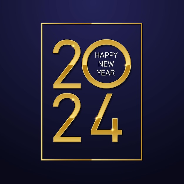 Vector 2024 nieuw jaar vierkant ontwerp gouden glanzende grafische vector elegante donkere achtergrond
