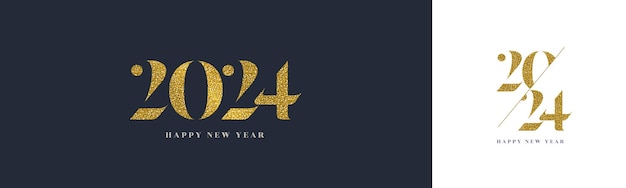 2024 nieuwjaar gouden logo Begroetingsontwerp met nummer van het jaar
