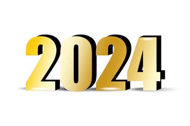 Дизайн номеров 2024 года. Золотые цифры, подходящие для речевых целей или для дизайна календаря.