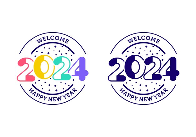 Vector 2024 number text happy new year emblem badge vector design template