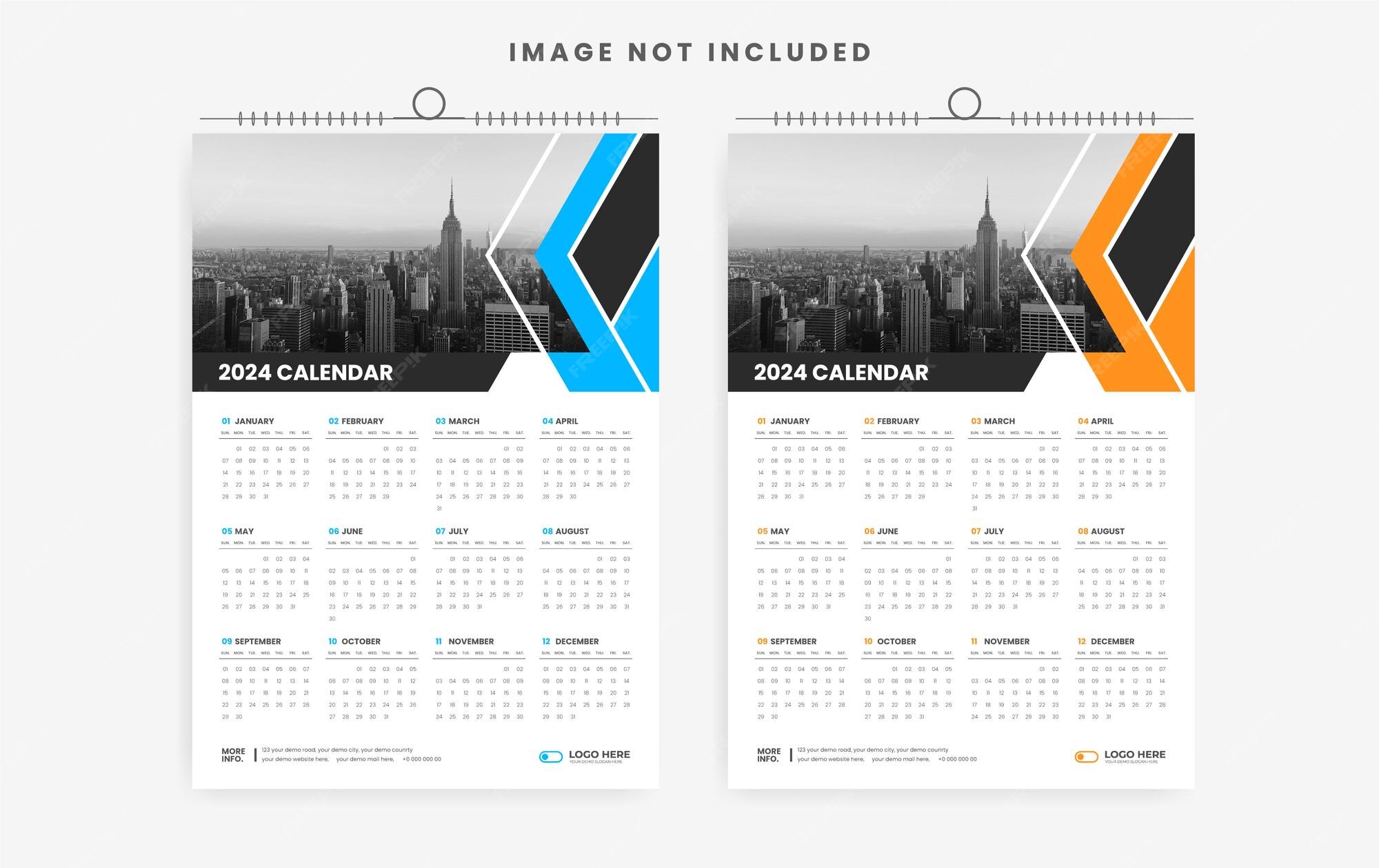 Premium Vector 2024 one page colorful wall calendar template design