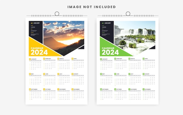 2024 one page colorful wall calendar template design