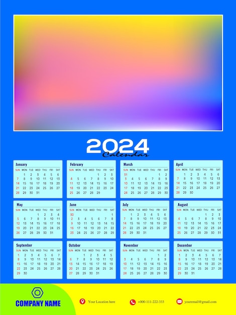 2024 calendario da parete di una pagina modello di progettazione moderno 12 mesi calendario da parete di una pagina