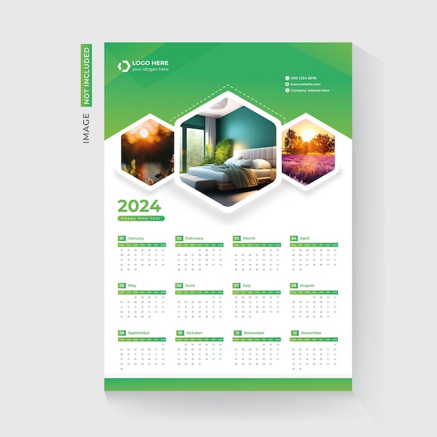 2024 one page wall calendar design template