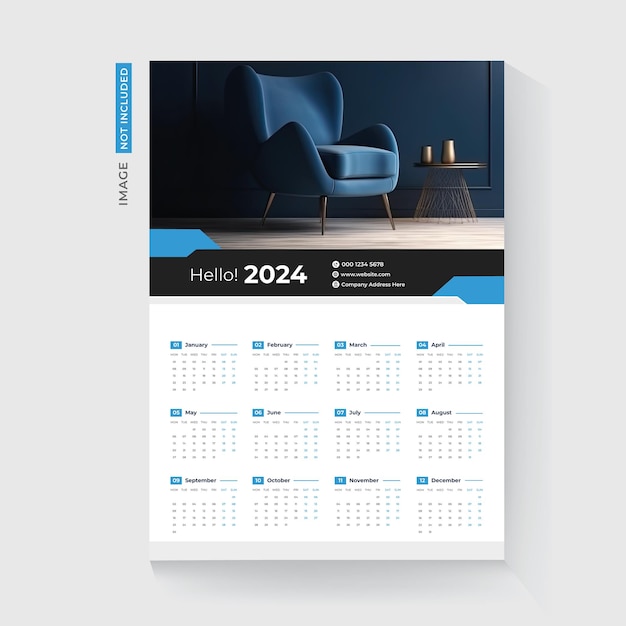 2024 one page wall calendar design template