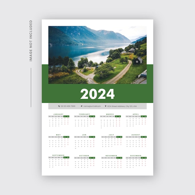 2024 One Page Wall Calendar Design Template