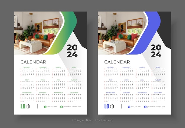 Calendario da parete 2024 di una pagina