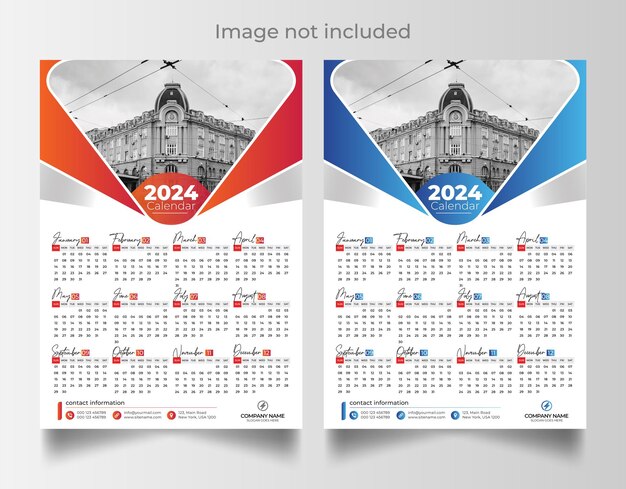 Vettore modello di progettazione del calendario da parete di onepage per il 2024
