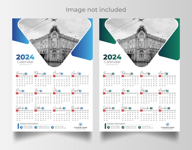 Vettore modello di progettazione del calendario da parete di onepage per il 2024