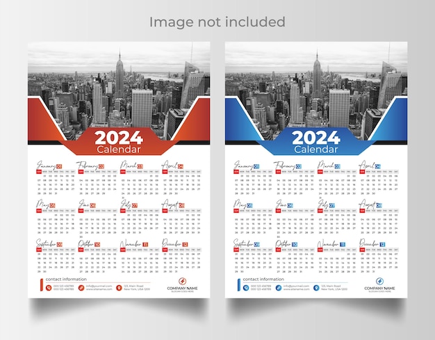 2024 onepage wall calendar design template