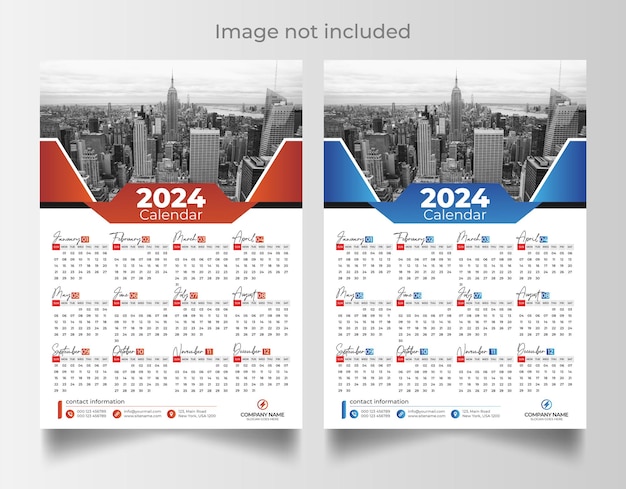 Vector 2024 onepage wall calendar design template