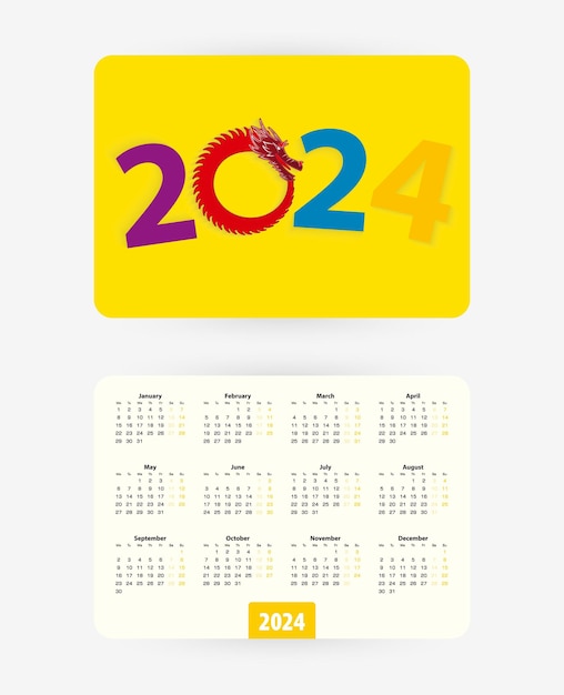 Premium Vector 2024 pocket calendar with colorful numbers of year
