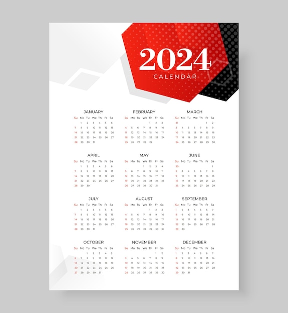 2024 printable calendar design in page style