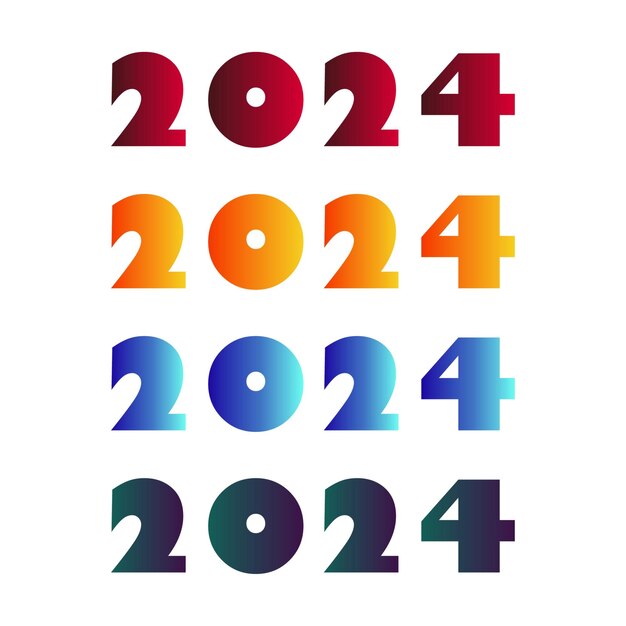 Vector 2024 set of 4 colorful gradient text effect numbers new year text effects vector
