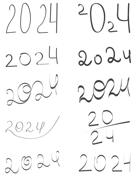 2024 set line drawing sketch geïsoleerde vector
