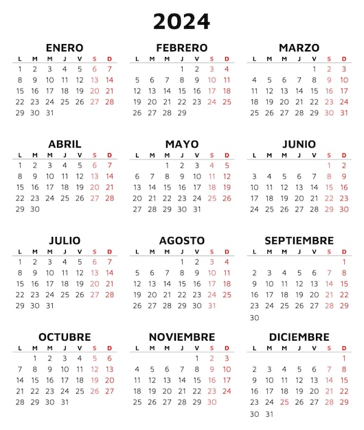 Vector 2024 spanish calendar simple vector template illustration in spain vertical plan your year