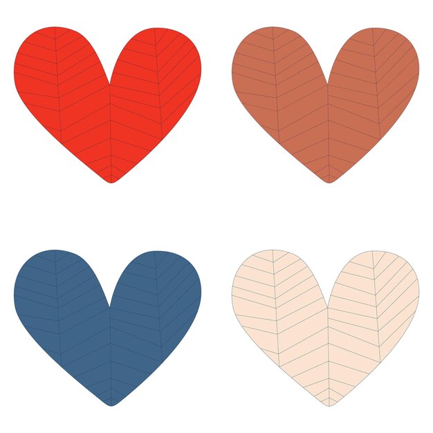 Vector 2024 style colorful hearts with lines inside on a white background