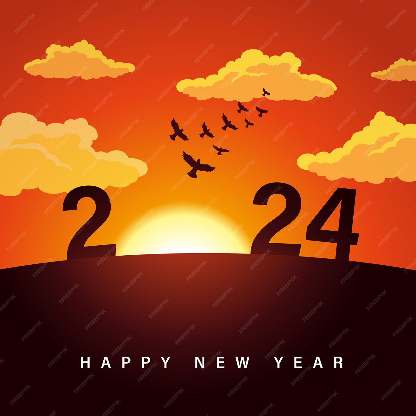 Premium Vector 2024 sunrise silhouette. happy new year 2024 number