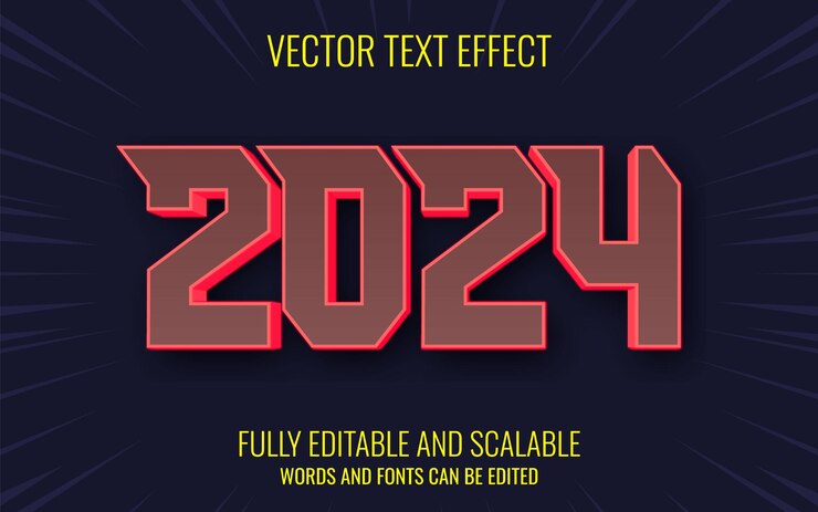 Vector 2024 text effect 3d style editable text effect