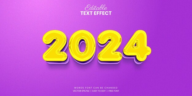 Vector 2024 text effect with birthday balloon style