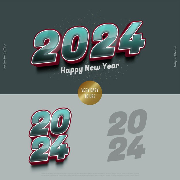 編集可能なテキスト効果を持つ2024ベクトル3Dデザイン