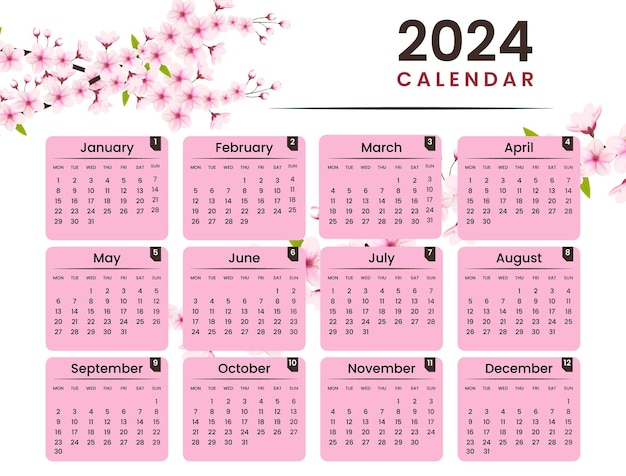 2024 Vector kalendersjabloon