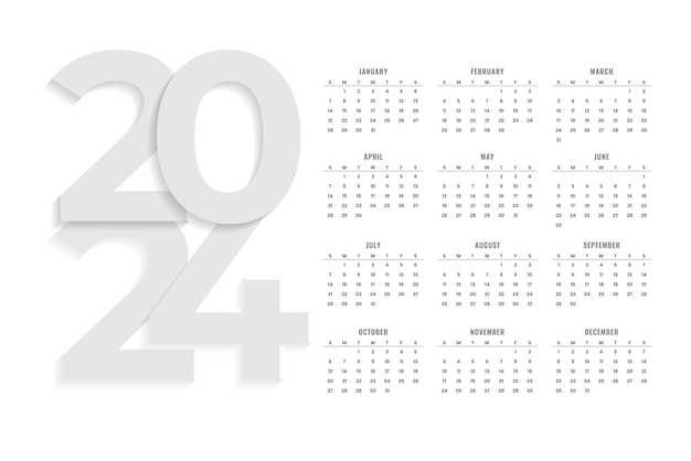 2024 壁掛けカレンダー ブルー テンプレート フルページ デザイン ベクトル