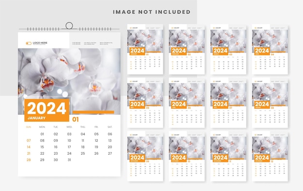 2024 wall calendar template design 12 page